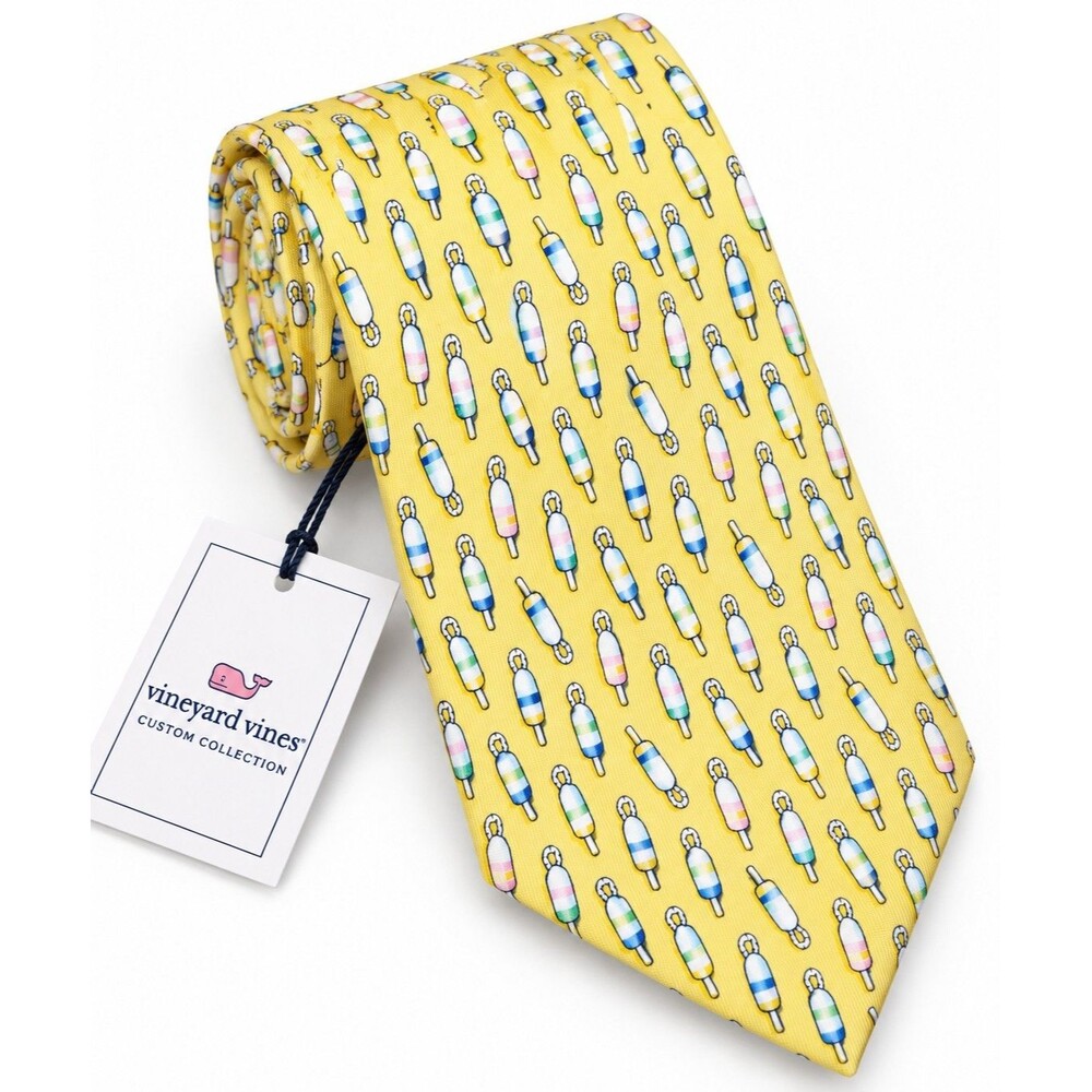 NWT Vineyard Vines Buoys Up Silk Tie Yellow Buoy Print Novelty Necktie Sailing